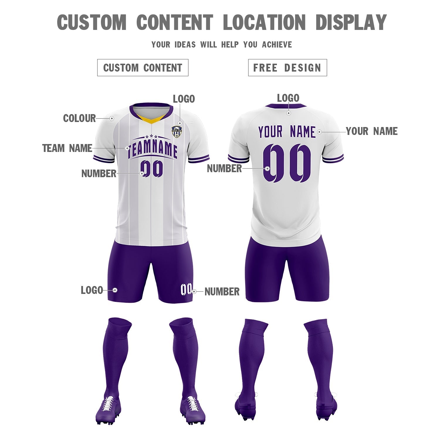Custom White Classic Striped Personalized Soccer Tops/Sets Jersey