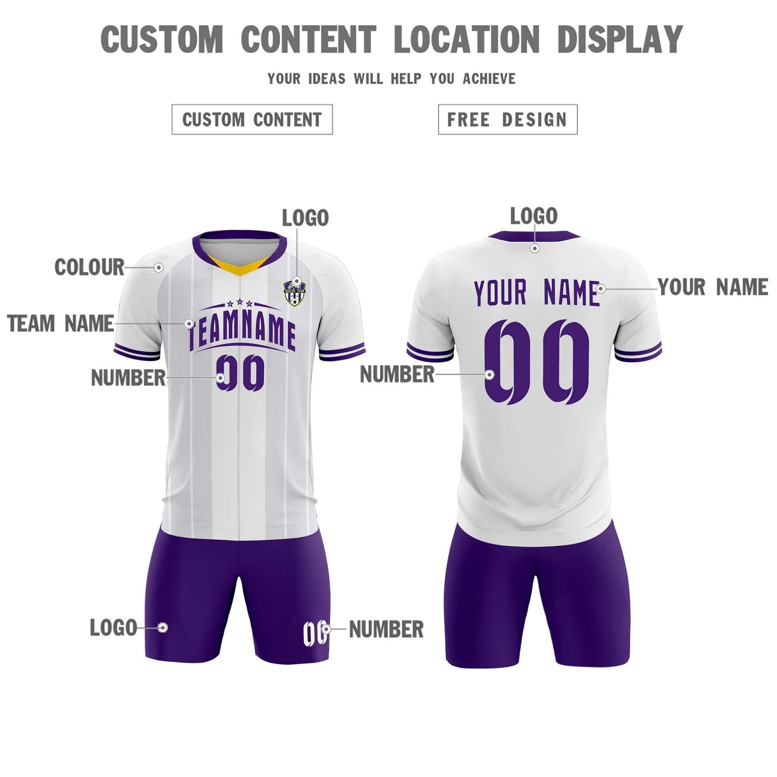 Custom White Classic Striped Personalized Soccer Tops/Sets Jersey