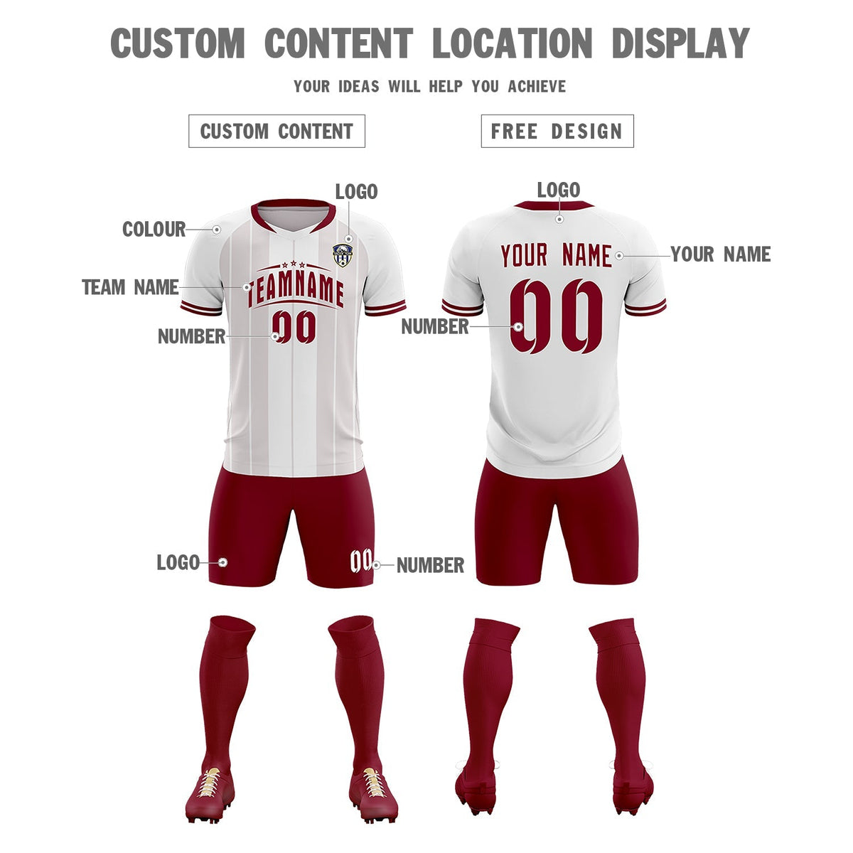Custom White Classic Striped Personalized Soccer Tops/Sets Jersey