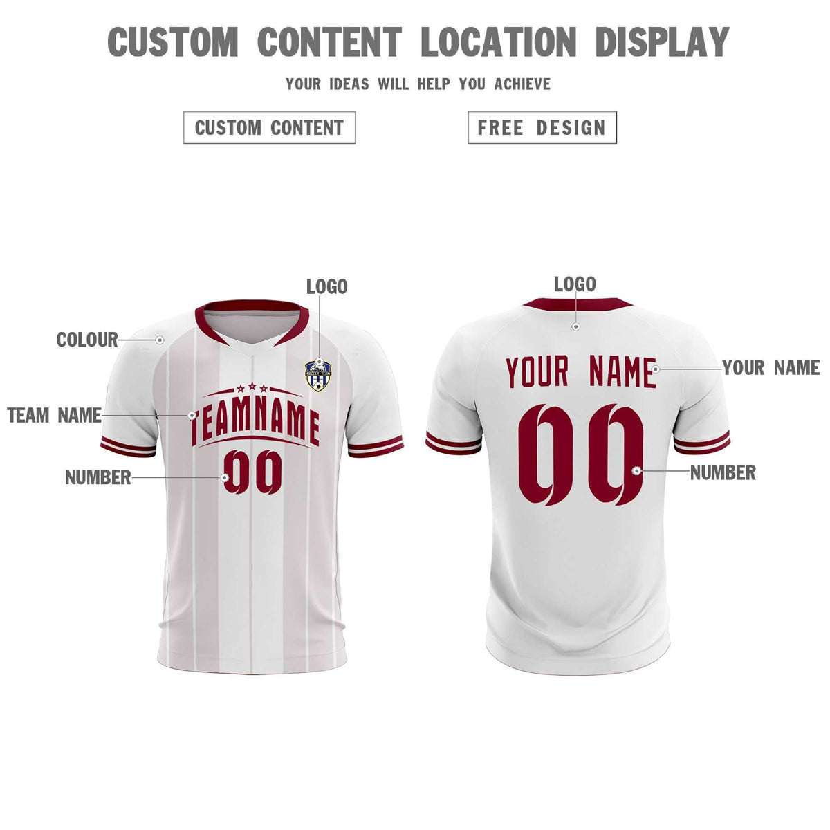 Custom White Classic Striped Personalized Soccer Tops/Sets Jersey