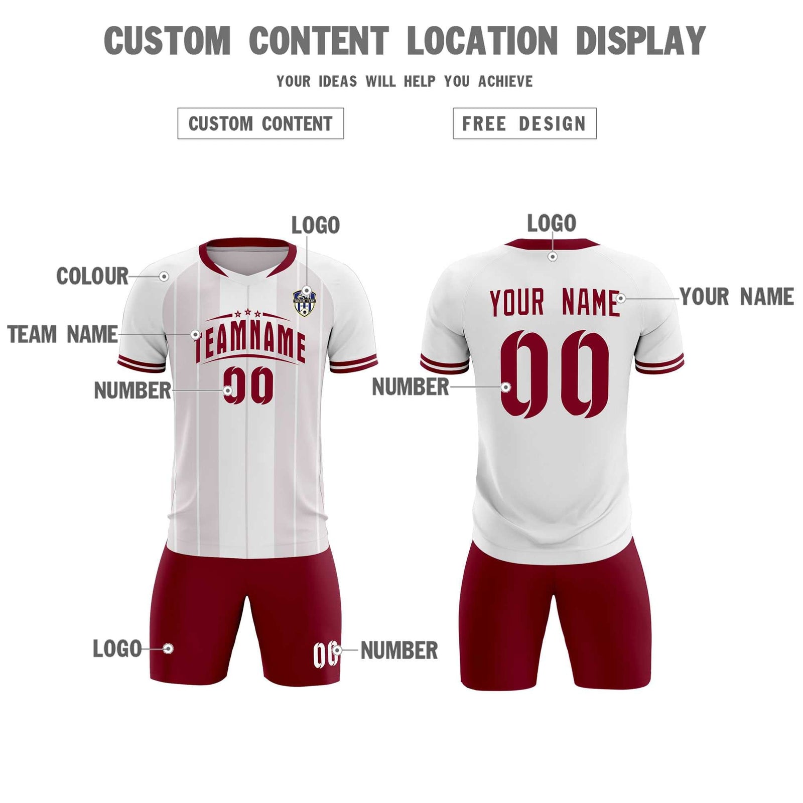 Custom White Classic Striped Personalized Soccer Tops/Sets Jersey
