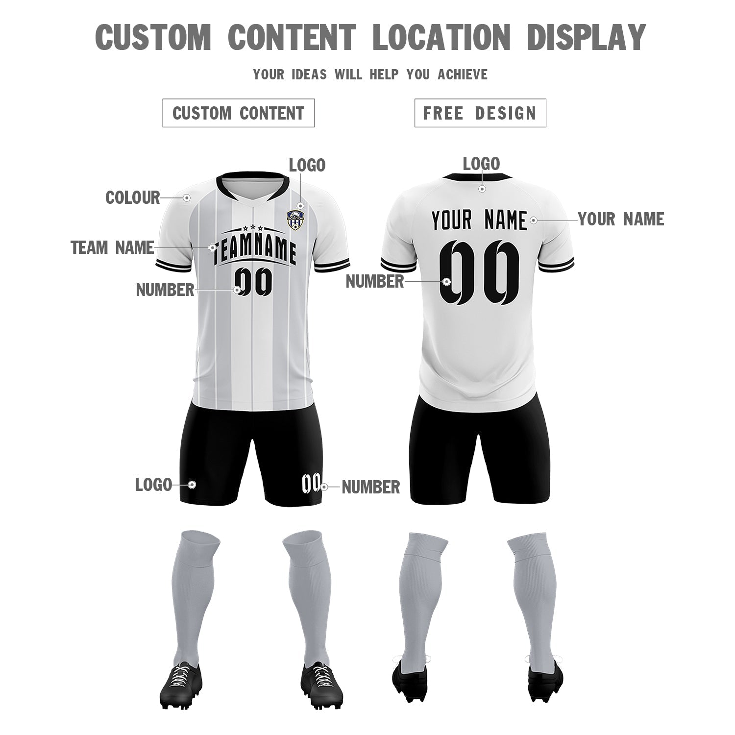 Custom White Classic Striped Personalized Soccer Tops/Sets Jersey