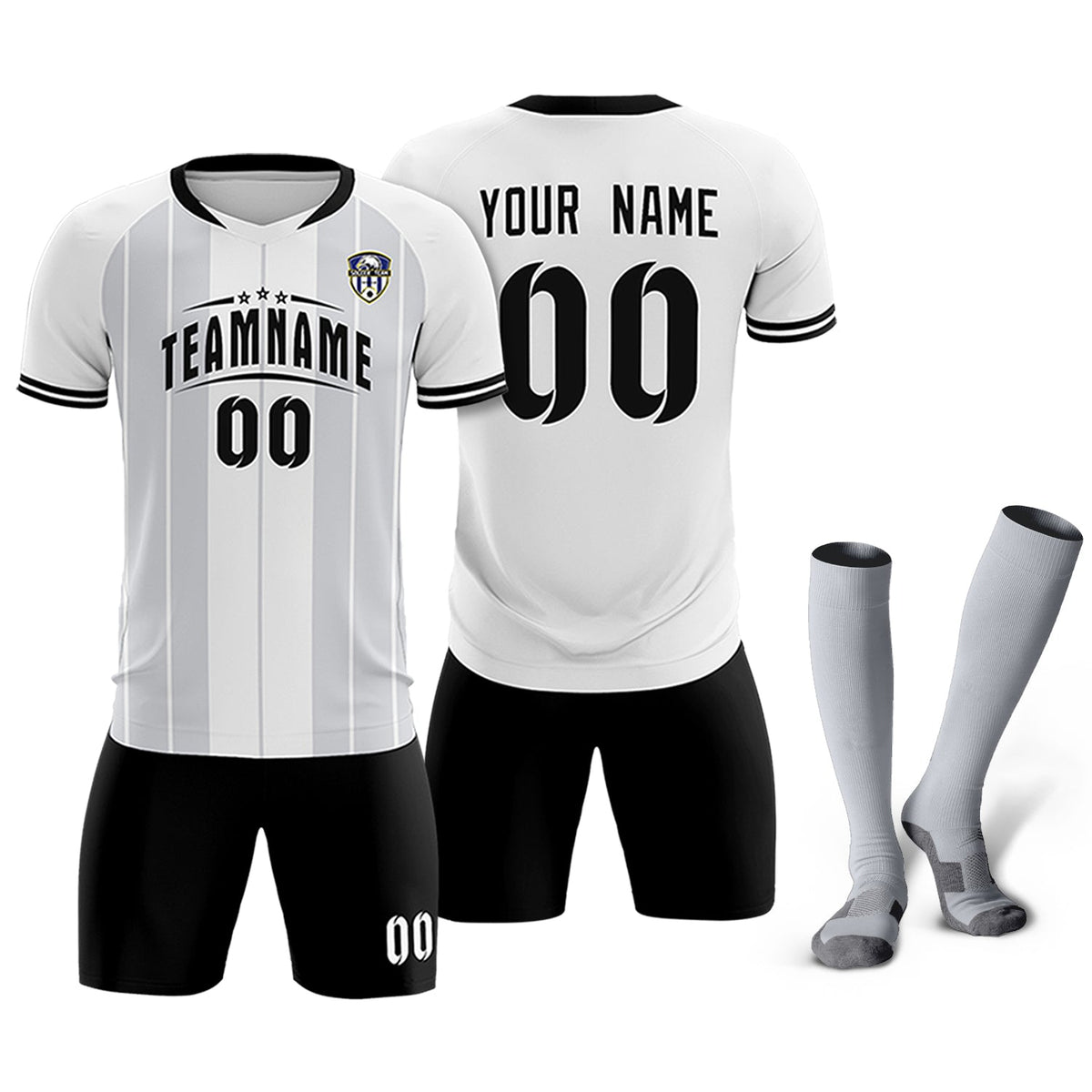 Custom White Classic Striped Personalized Soccer Tops/Sets Jersey