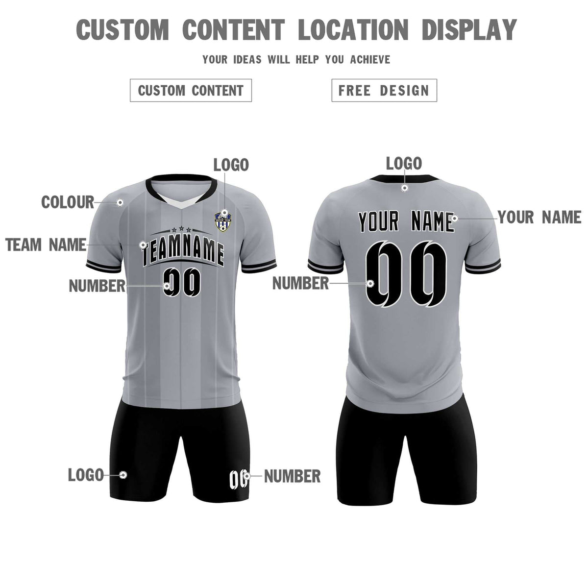 Custom Gray Classic Striped Personalized Soccer Tops/Sets Jersey