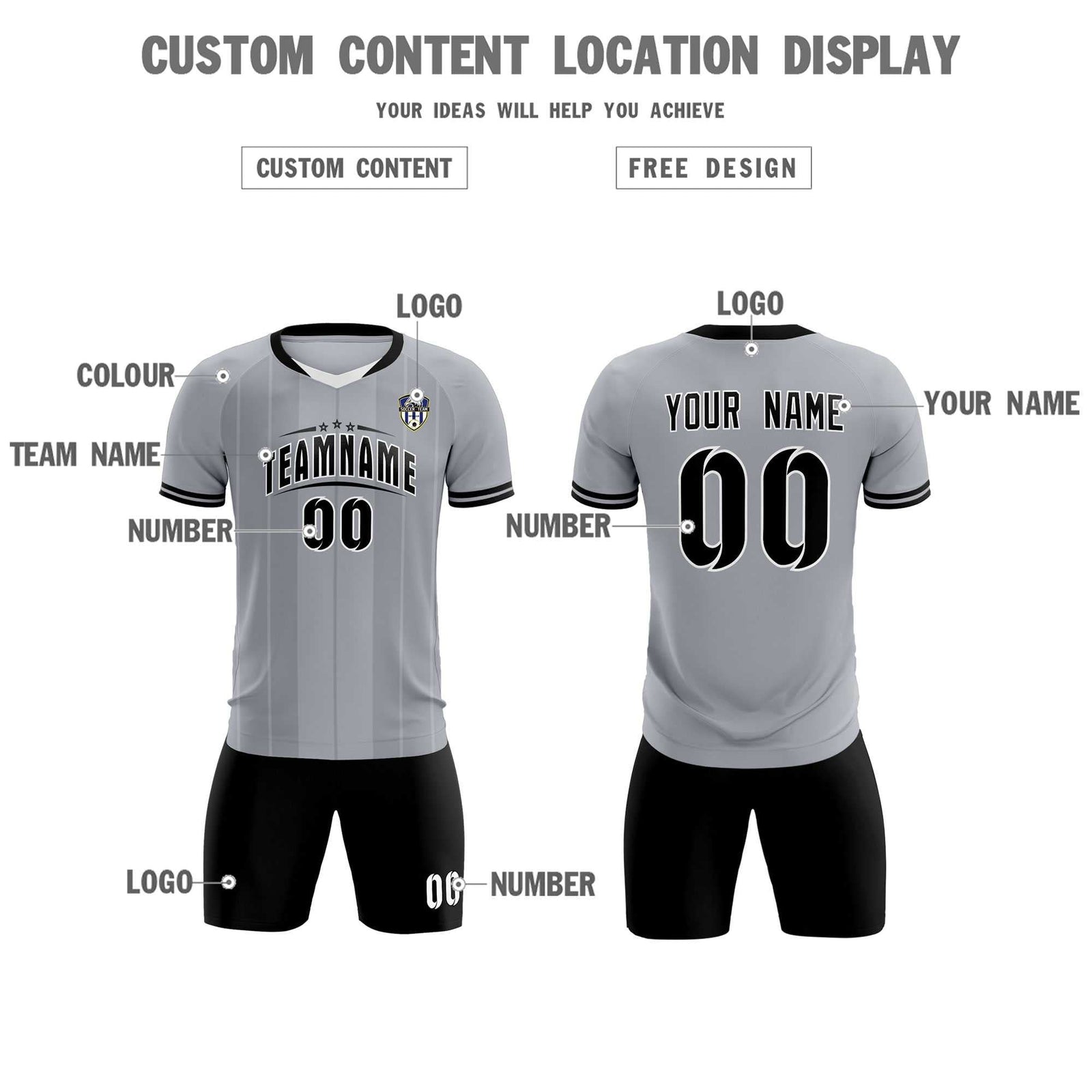 Custom Gray Classic Striped Personalized Soccer Tops/Sets Jersey
