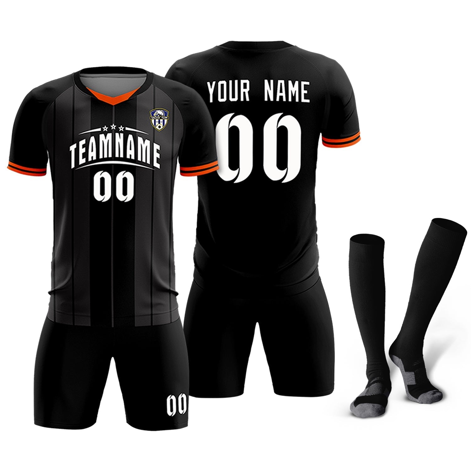 Custom Black Classic Striped Personalized Soccer Tops/Sets Jersey