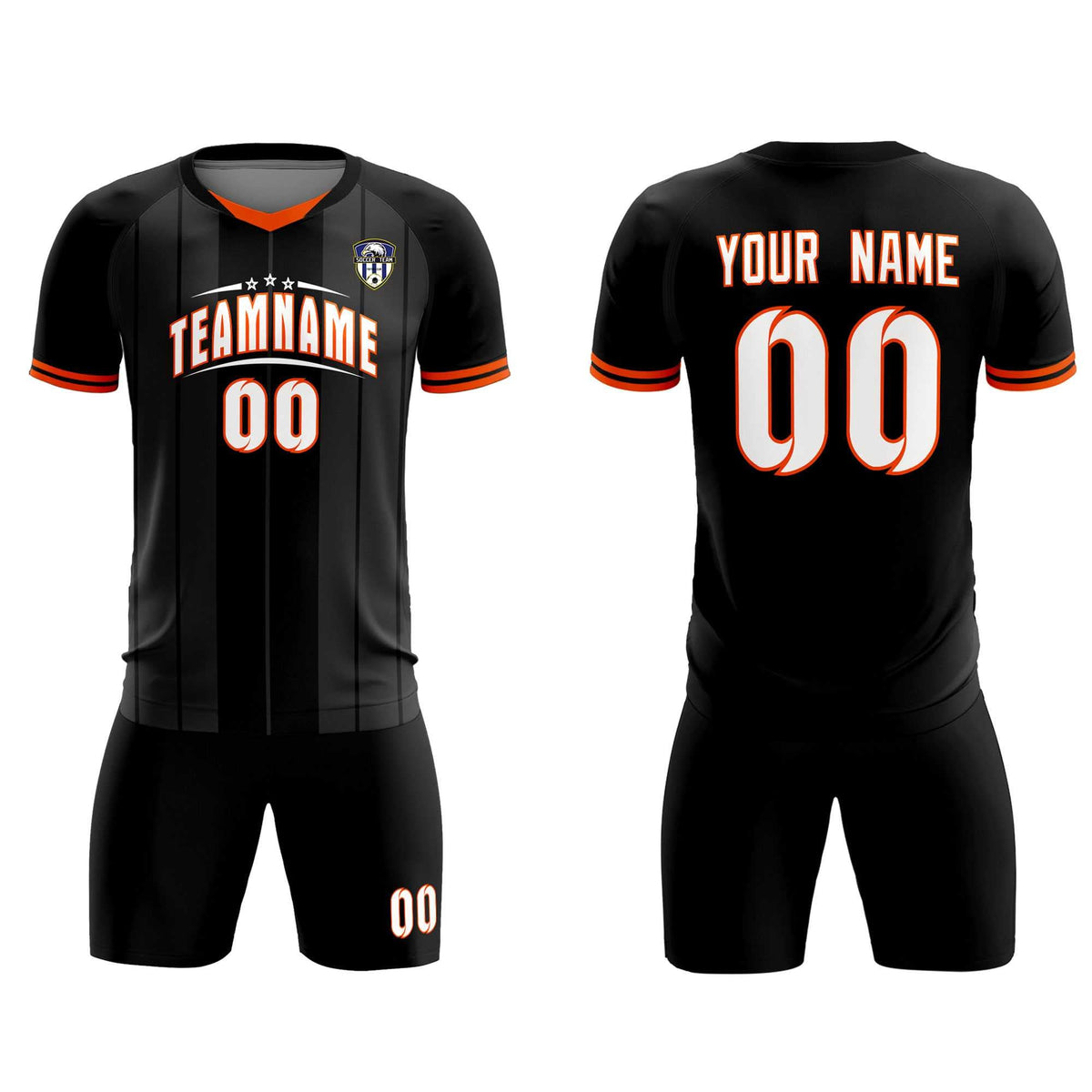 Custom Black Classic Striped Personalized Soccer Tops/Sets Jersey