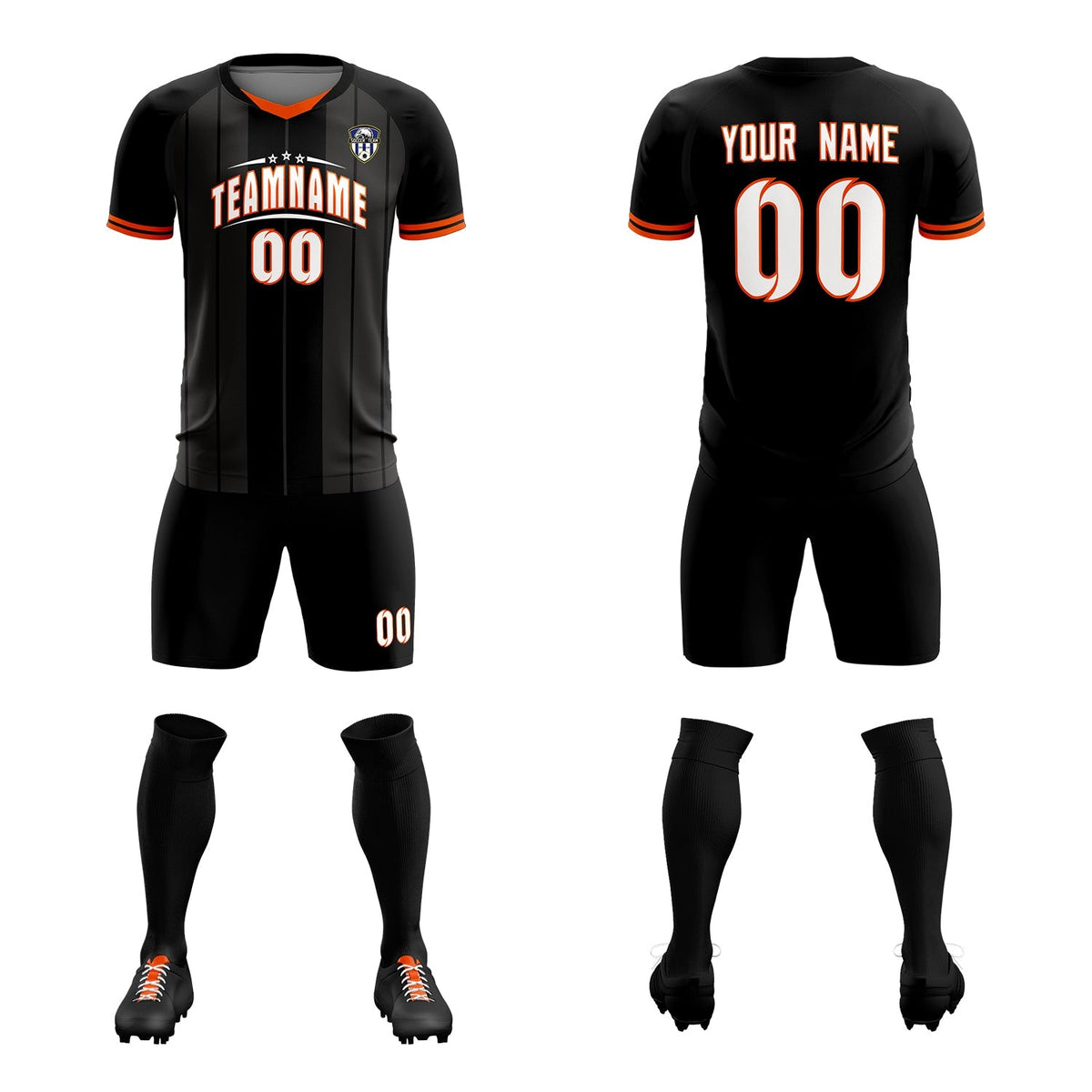 Custom Black Classic Striped Personalized Soccer Tops/Sets Jersey