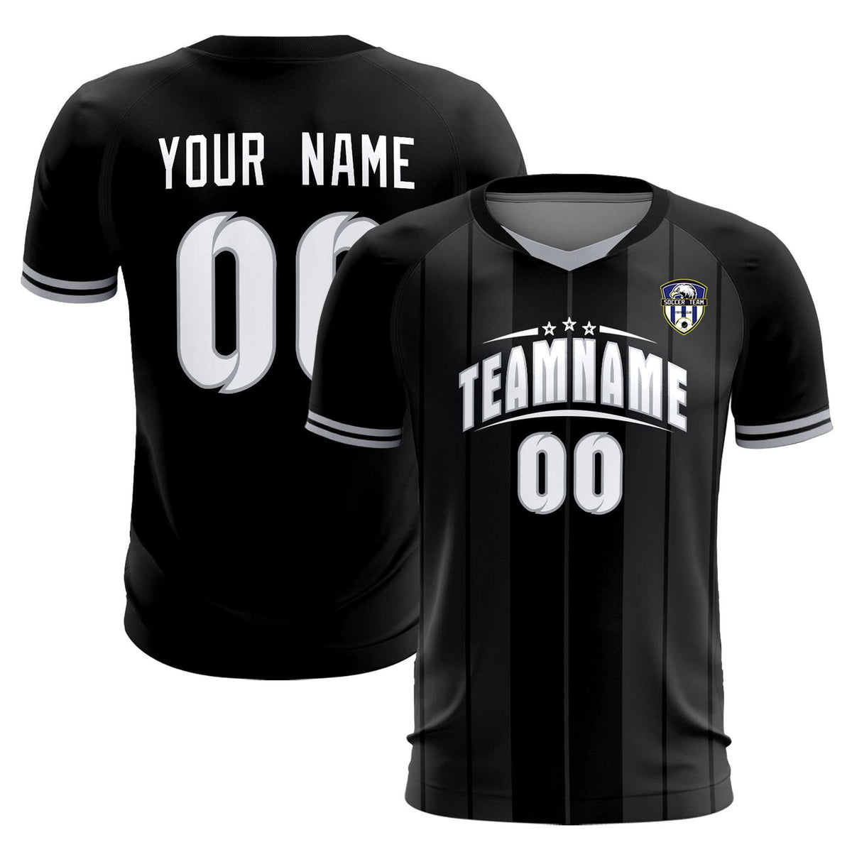 Custom Black Classic Striped Personalized Soccer Tops/Sets Jersey