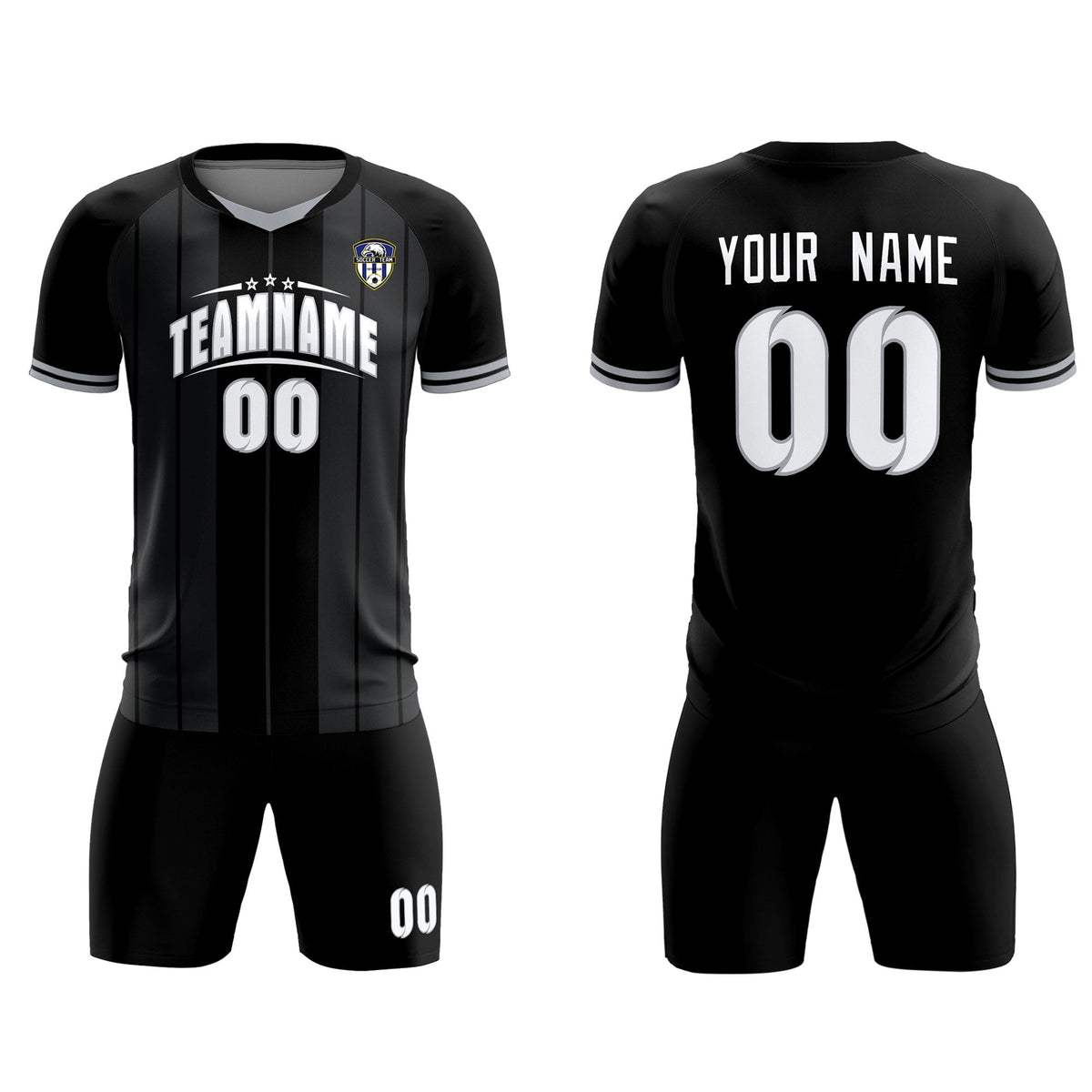 Custom Black Classic Striped Personalized Soccer Tops/Sets Jersey