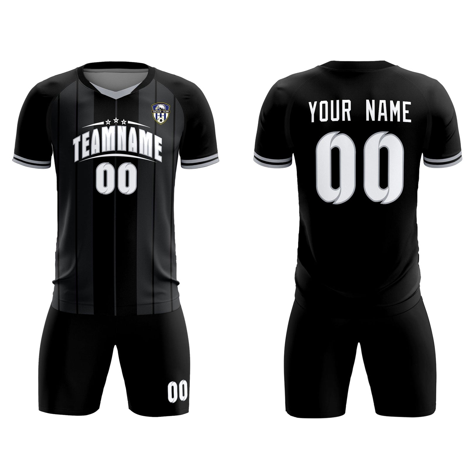 Custom Black Classic Striped Personalized Soccer Tops/Sets Jersey