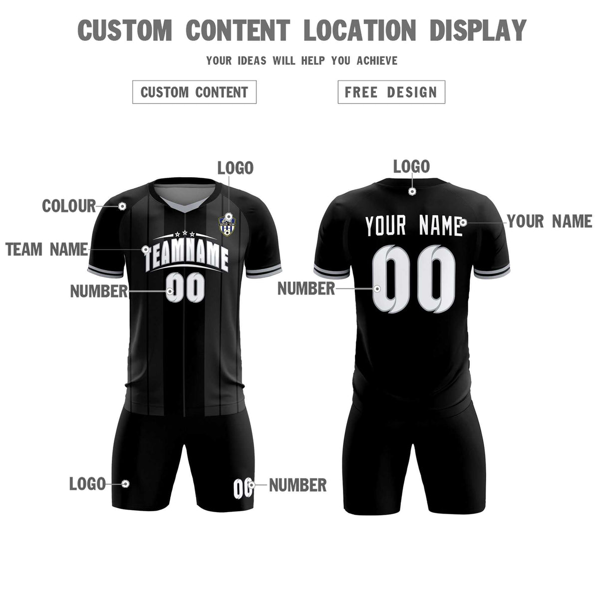 Custom Black Classic Striped Personalized Soccer Tops/Sets Jersey