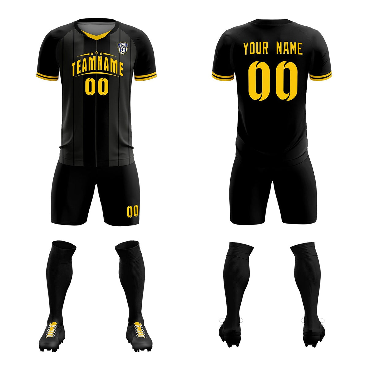 Custom Black Classic Striped Personalized Soccer Tops/Sets Jersey