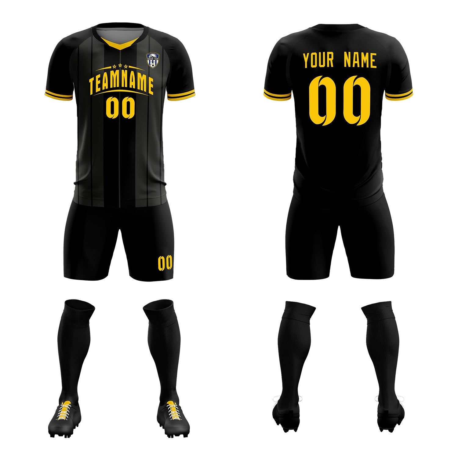Custom Black Classic Striped Personalized Soccer Tops/Sets Jersey