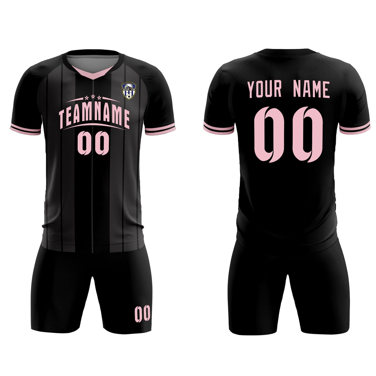 Custom Black Classic Striped Personalized Soccer Tops/Sets Jersey