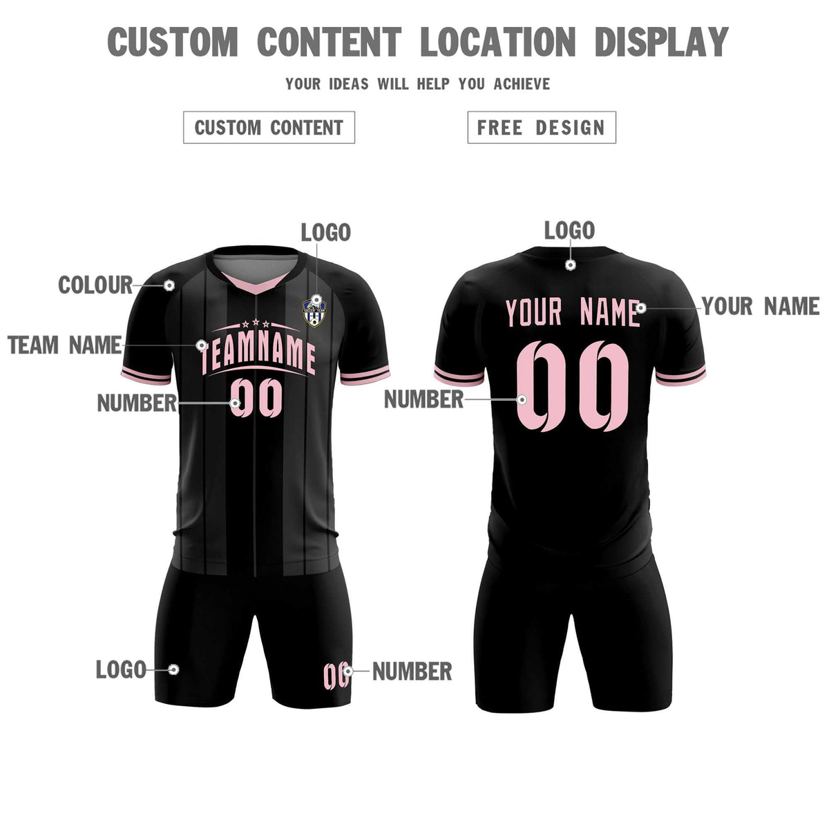 Custom Black Classic Striped Personalized Soccer Tops/Sets Jersey