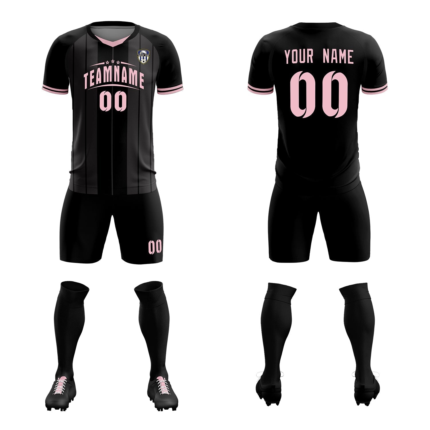 Custom Black Classic Striped Personalized Soccer Tops/Sets Jersey