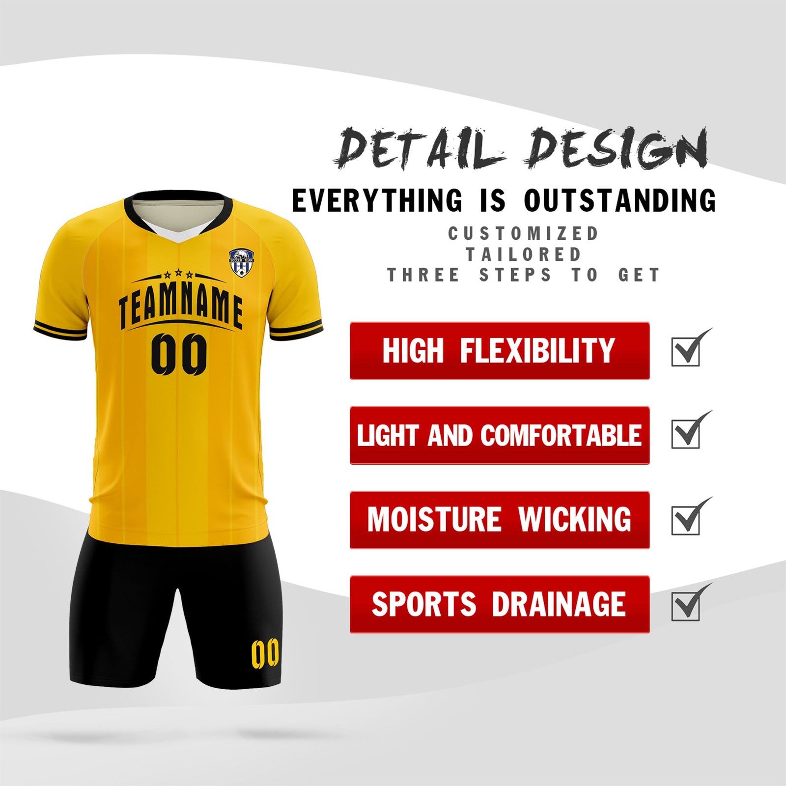 Custom Gold Classic Striped Personalized Soccer Tops/Sets Jersey