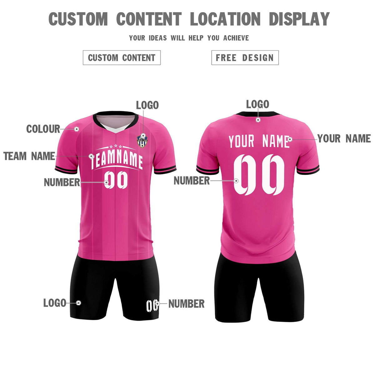Custom Pink Classic Striped Personalized Soccer Tops/Sets Jersey