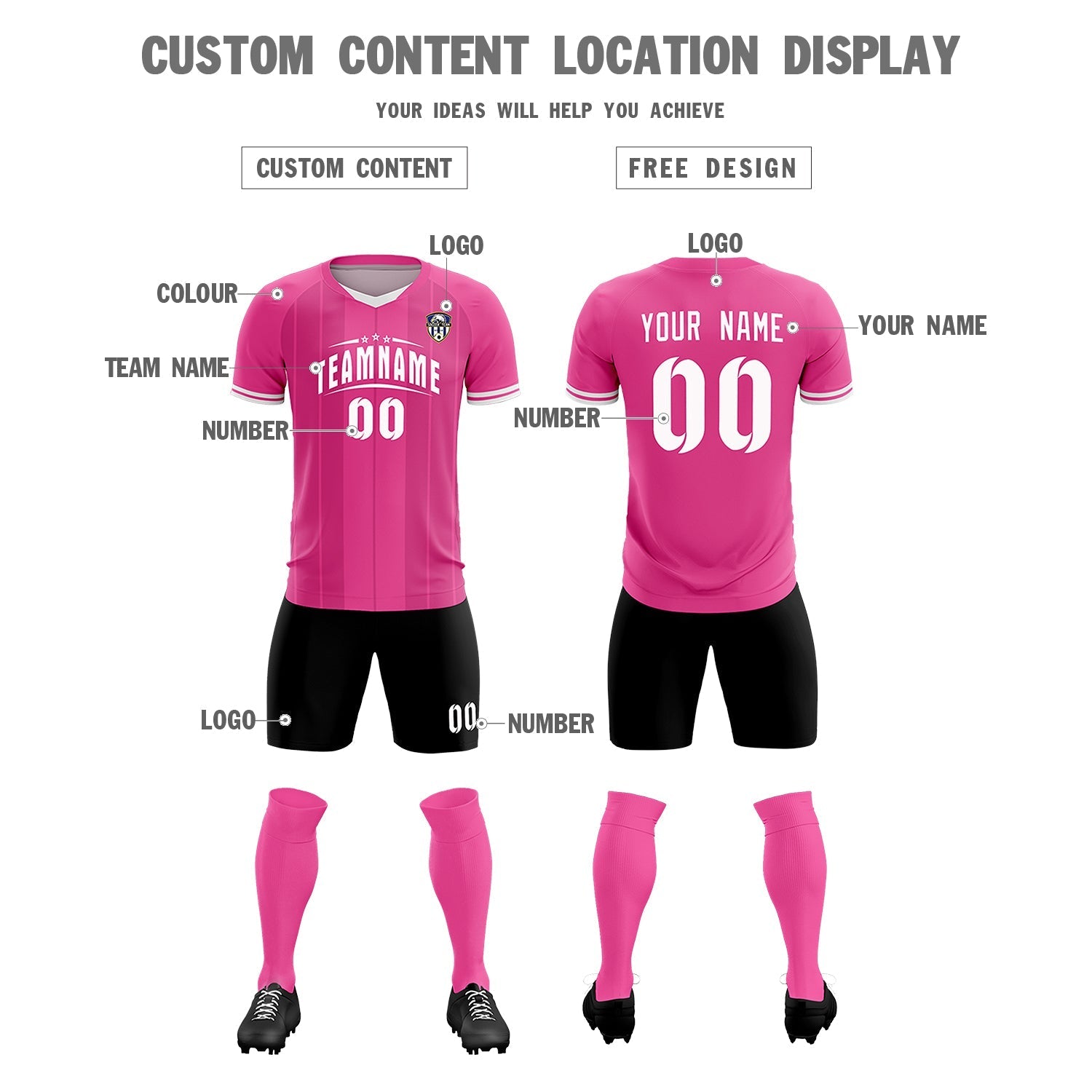 Custom Pink Classic Striped Personalized Soccer Tops/Sets Jersey