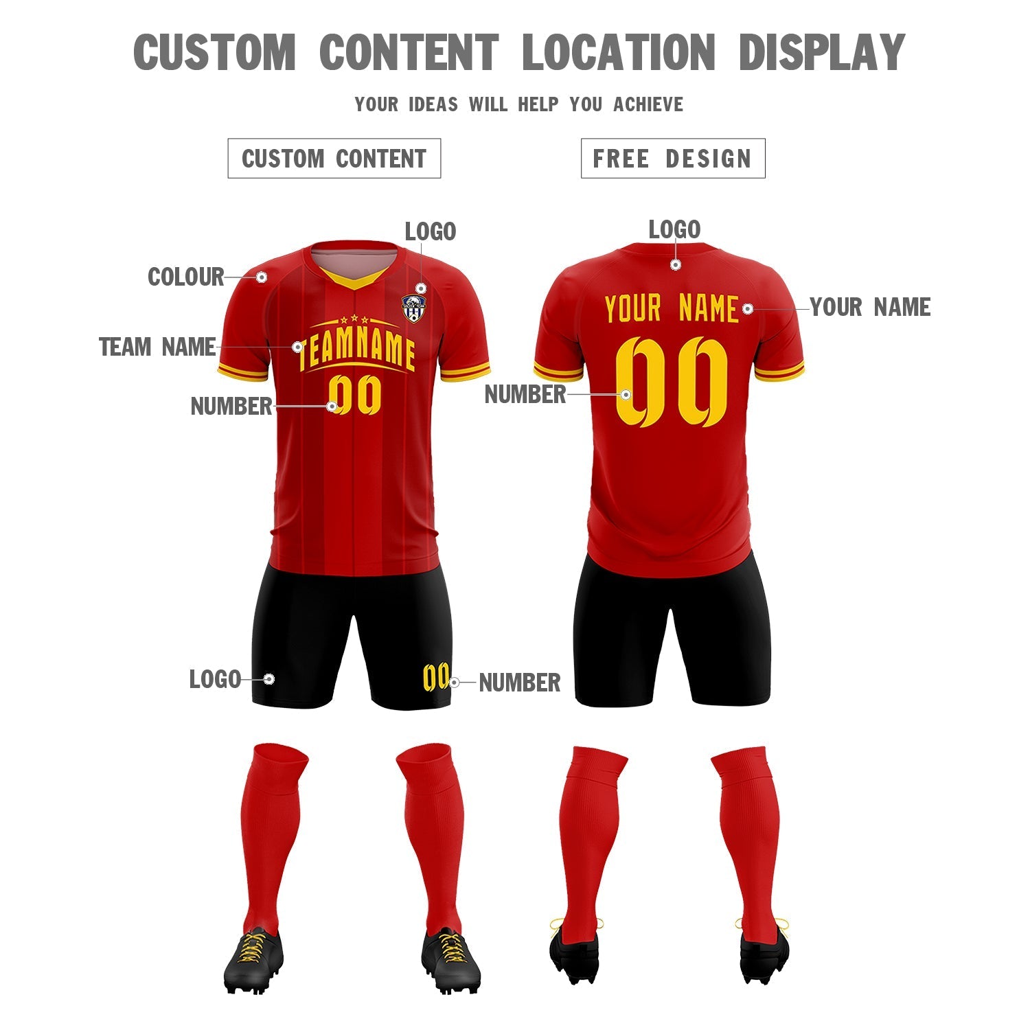 Custom Red Classic Striped Personalized Soccer Tops/Sets Jersey