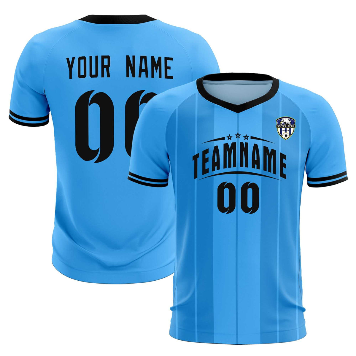 Custom Powder Blue Classic Striped Personalized Soccer Tops/Sets Jersey