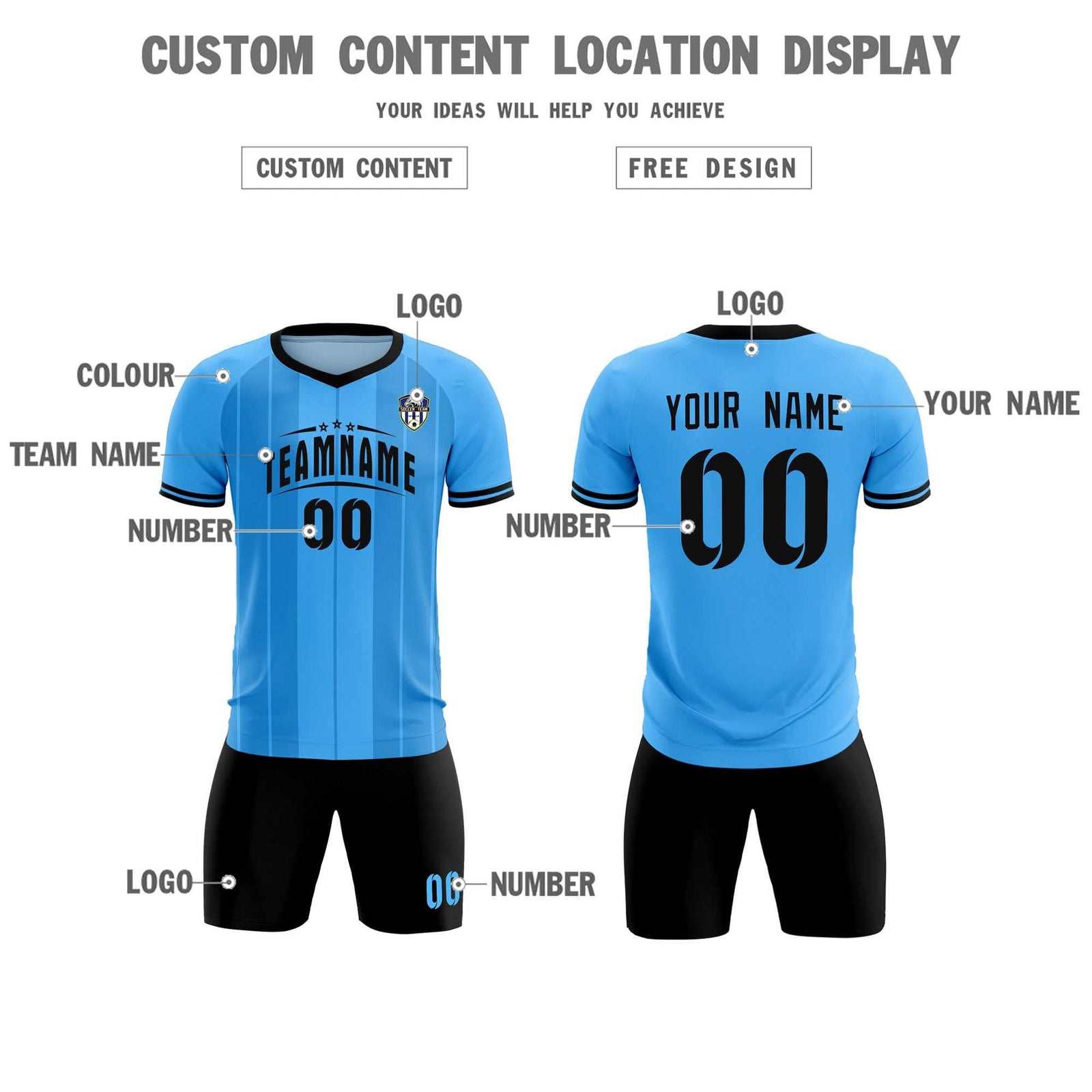 Custom Powder Blue Classic Striped Personalized Soccer Tops/Sets Jersey