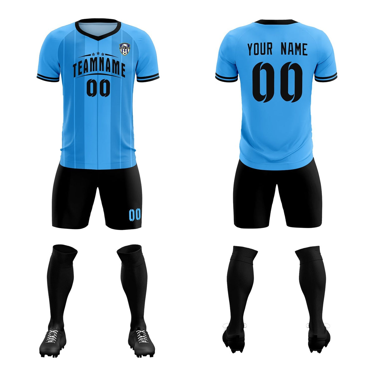 Custom Powder Blue Classic Striped Personalized Soccer Tops/Sets Jersey