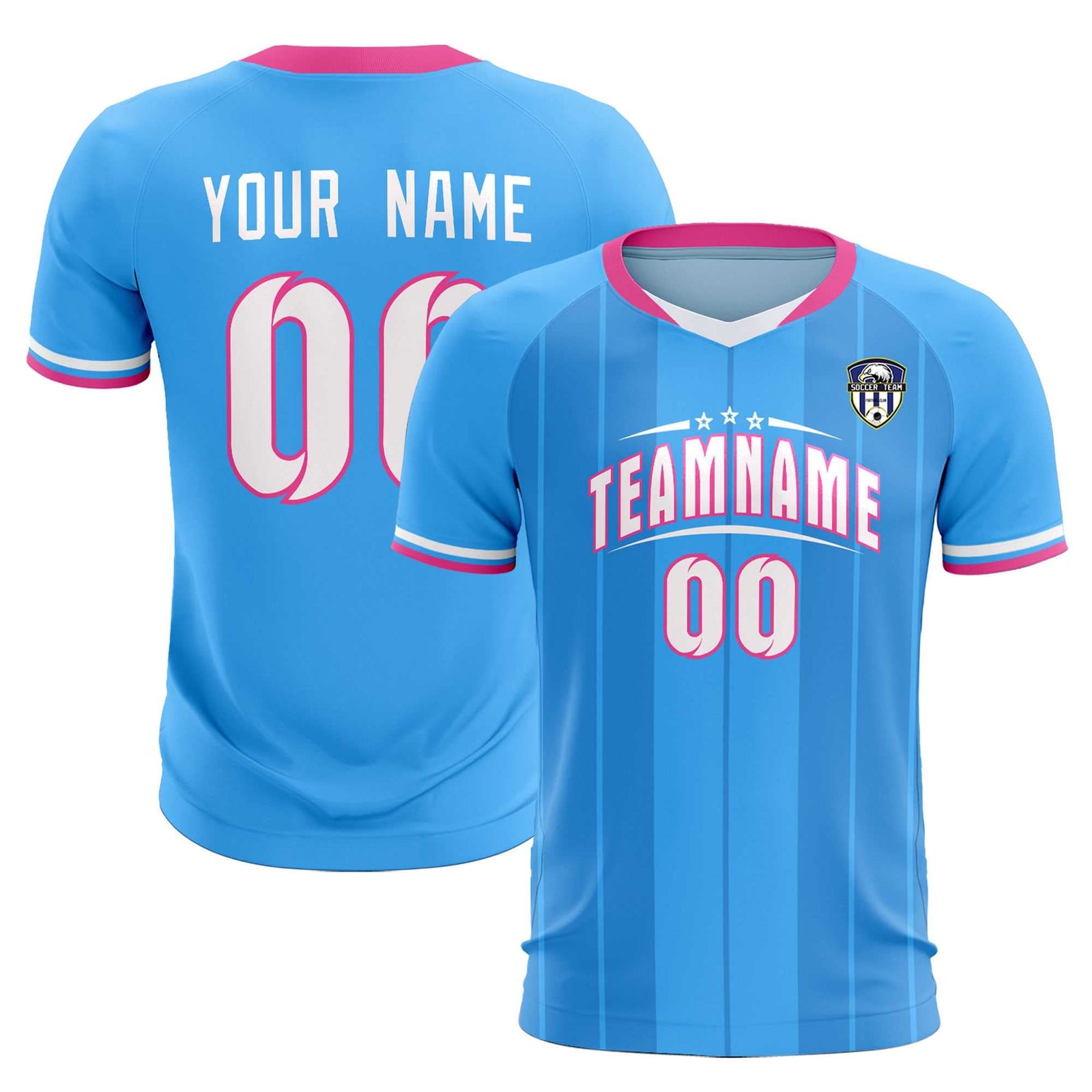 Custom Powder Blue Classic Striped Personalized Soccer Tops/Sets Jersey