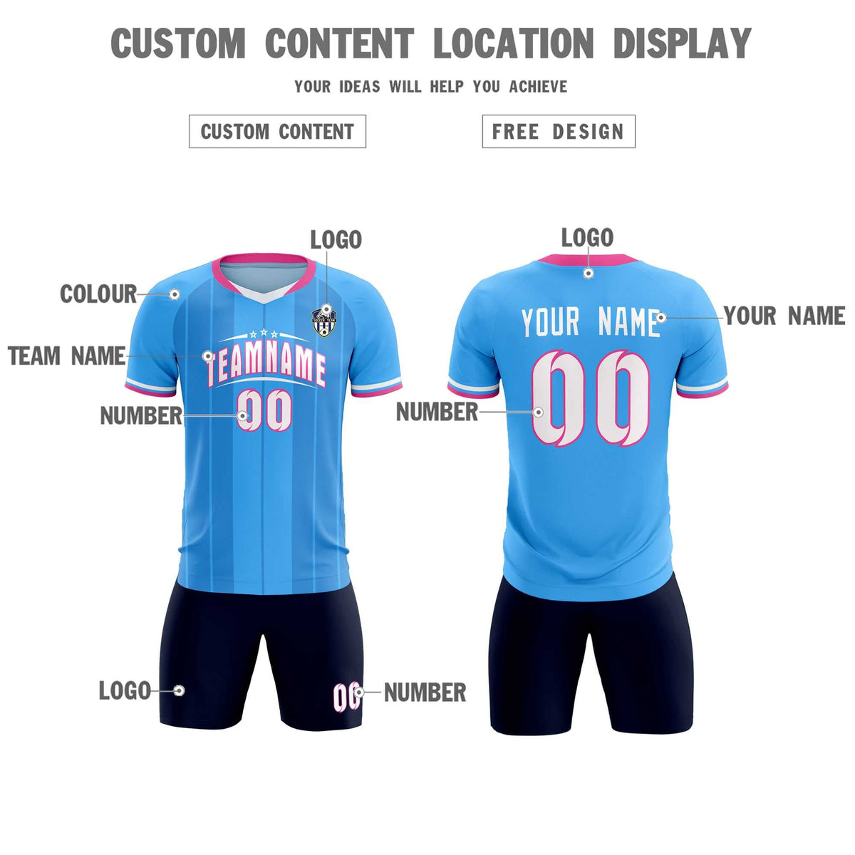 Custom Powder Blue Classic Striped Personalized Soccer Tops/Sets Jersey