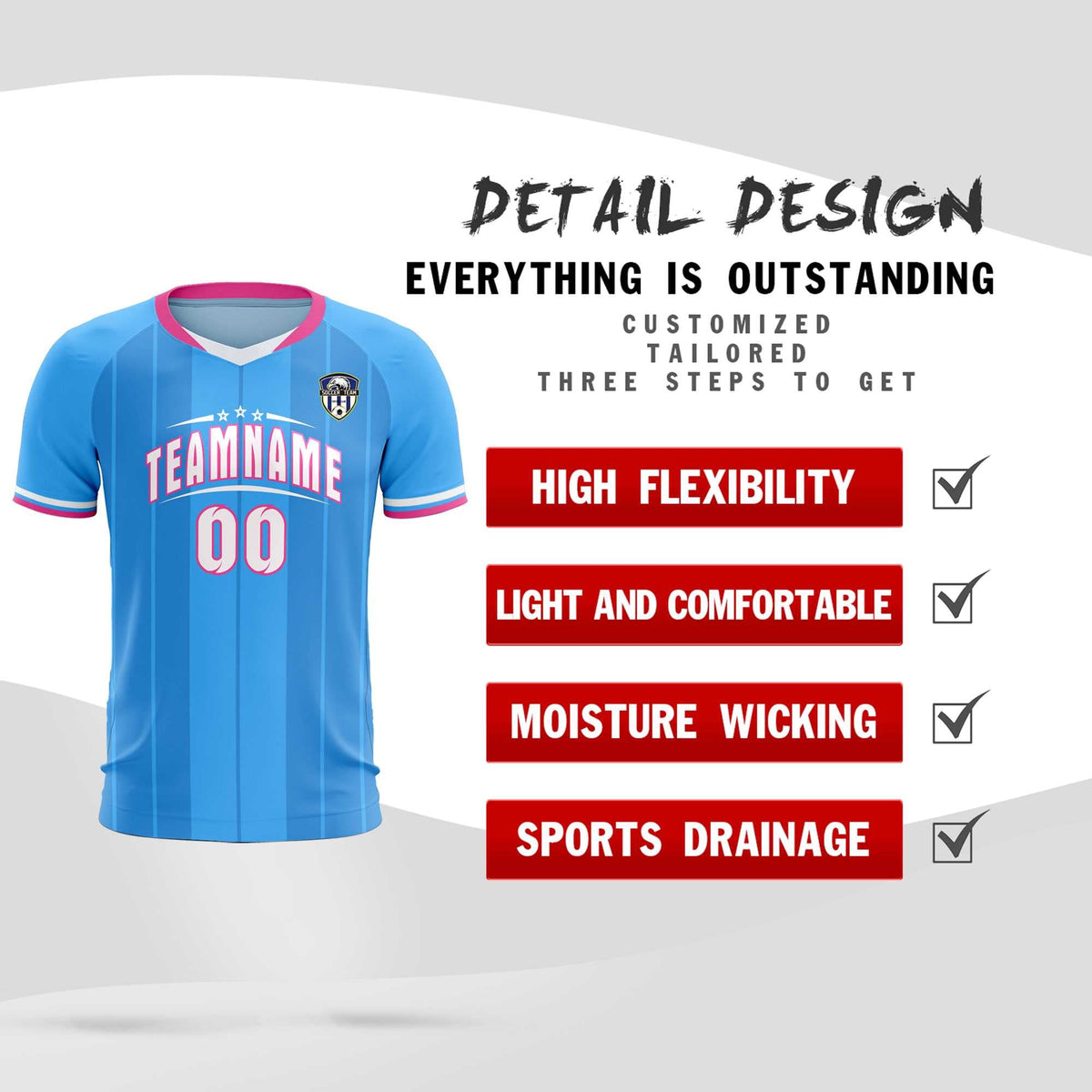 Custom Powder Blue Classic Striped Personalized Soccer Tops/Sets Jersey