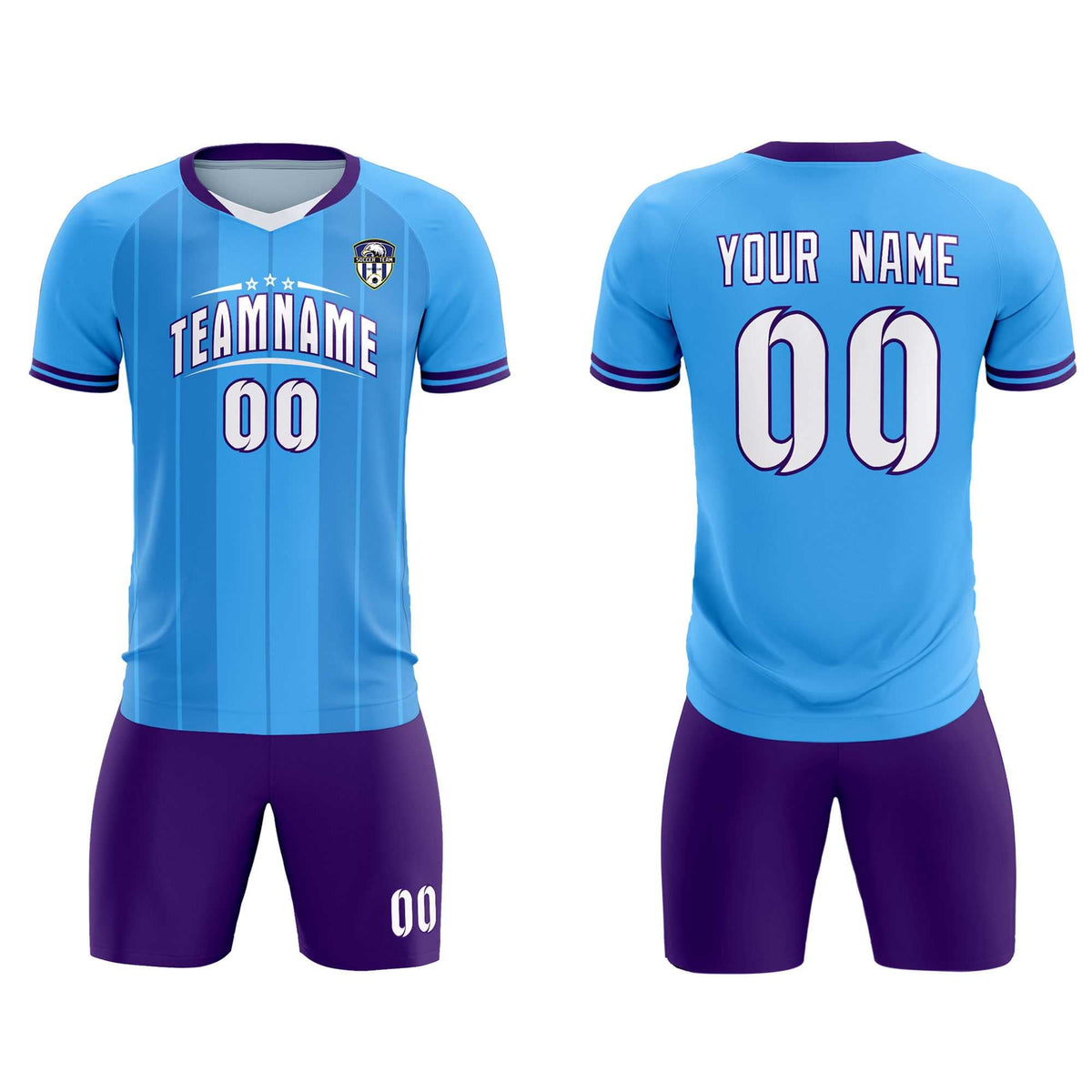 Custom Powder Blue Classic Striped Personalized Soccer Tops/Sets Jersey