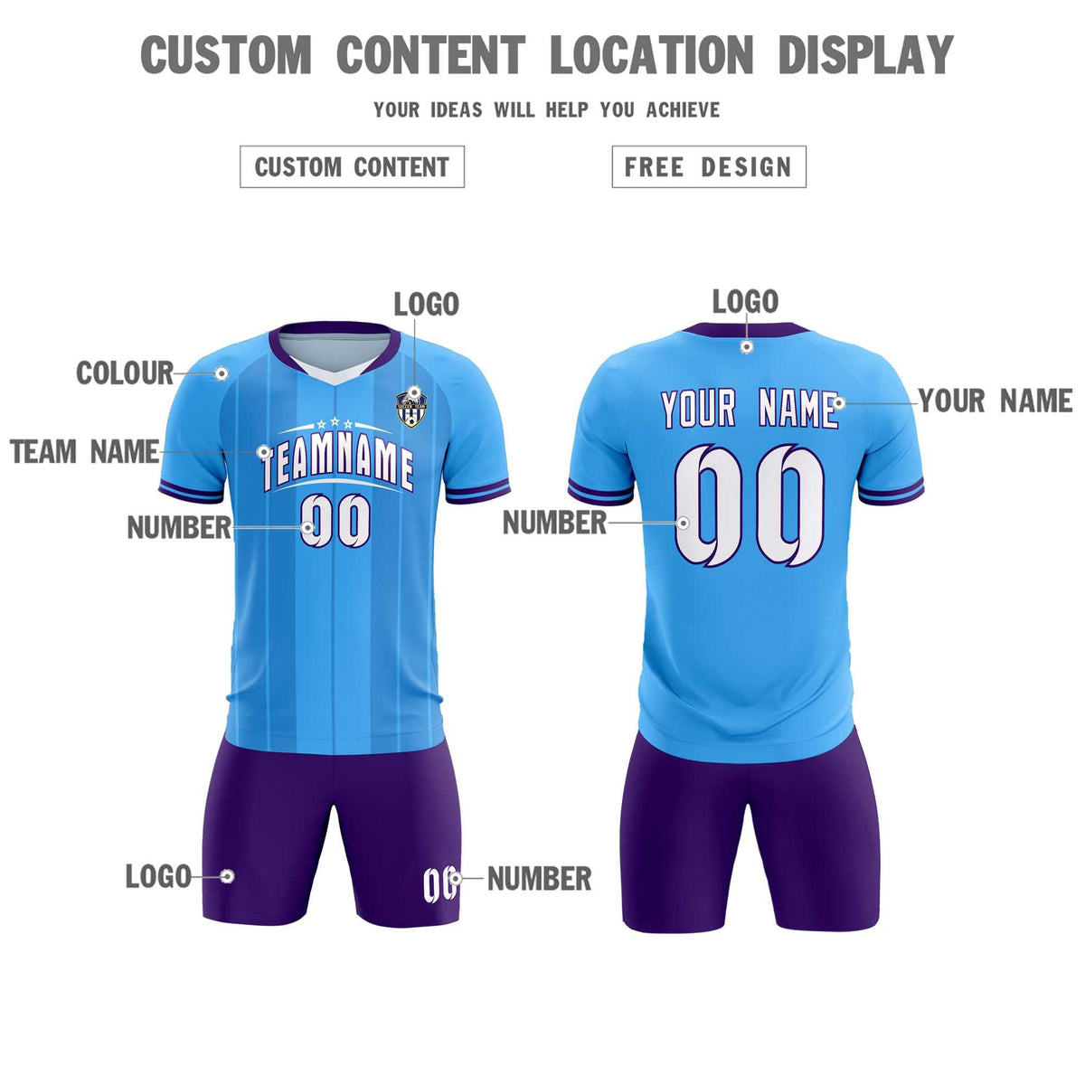 Custom Powder Blue Classic Striped Personalized Soccer Tops/Sets Jersey