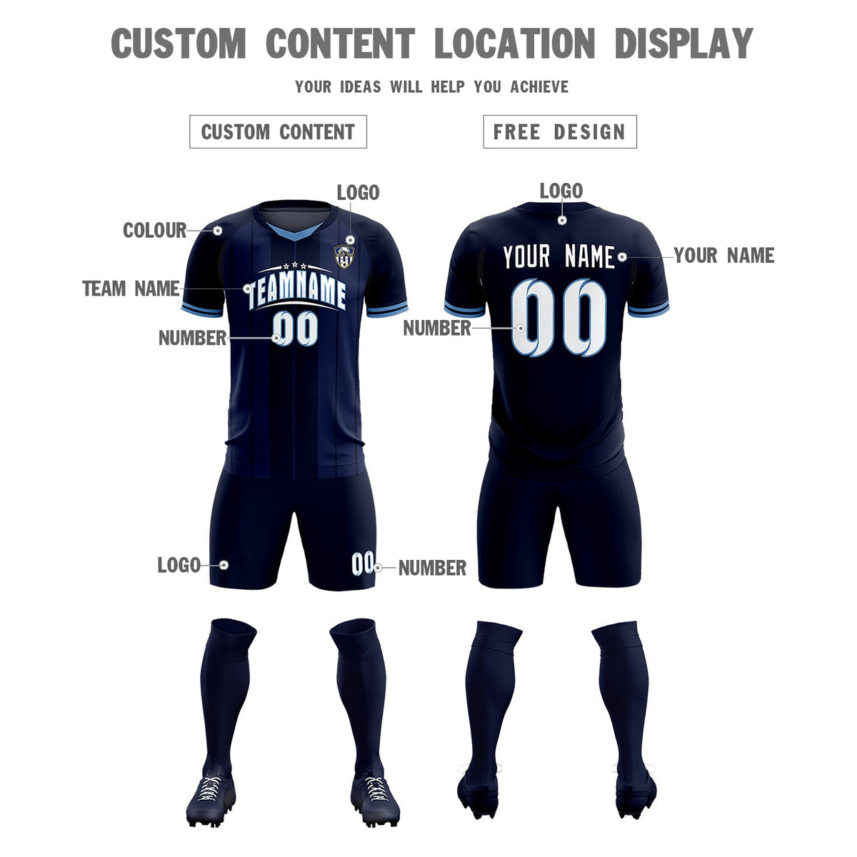 Custom Navy Classic Striped Personalized Soccer Tops/Sets Jersey
