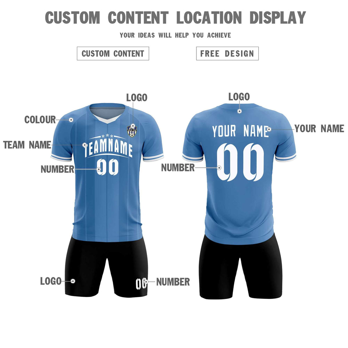 Custom Light Blue Classic Striped Personalized Soccer Tops/Sets Jersey