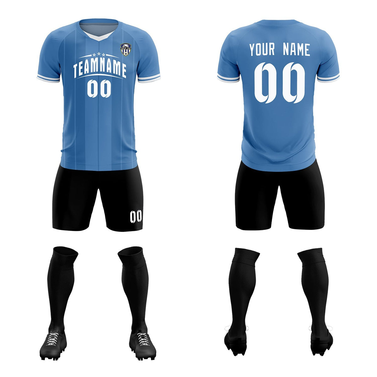 Custom Light Blue Classic Striped Personalized Soccer Tops/Sets Jersey