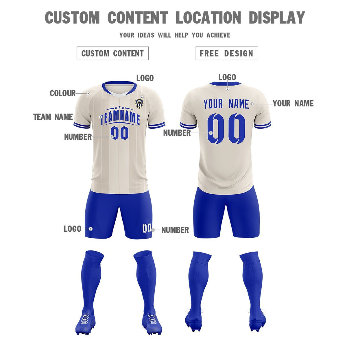 Custom Cream Classic Striped Personalized Soccer Tops/Sets Jersey