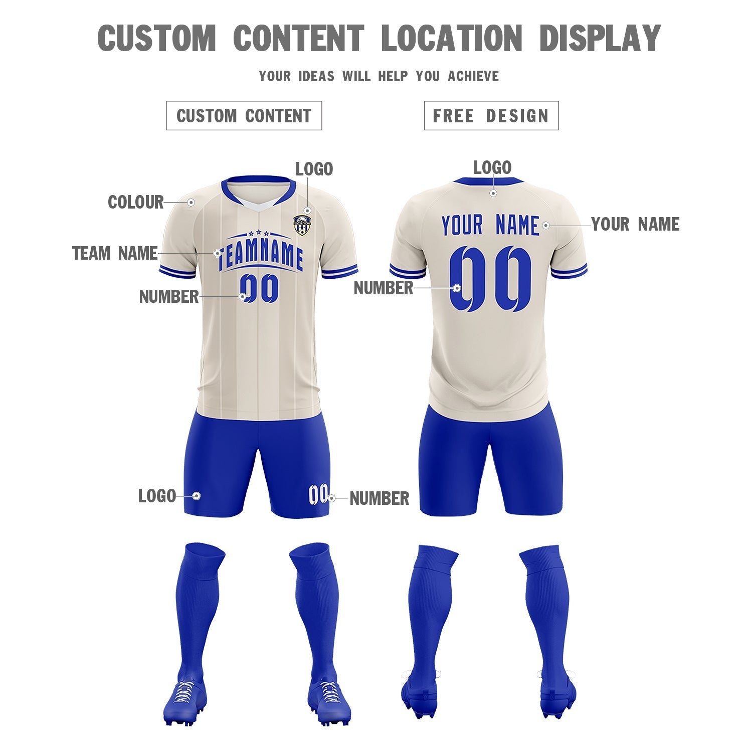 Custom Cream Classic Striped Personalized Soccer Tops/Sets Jersey