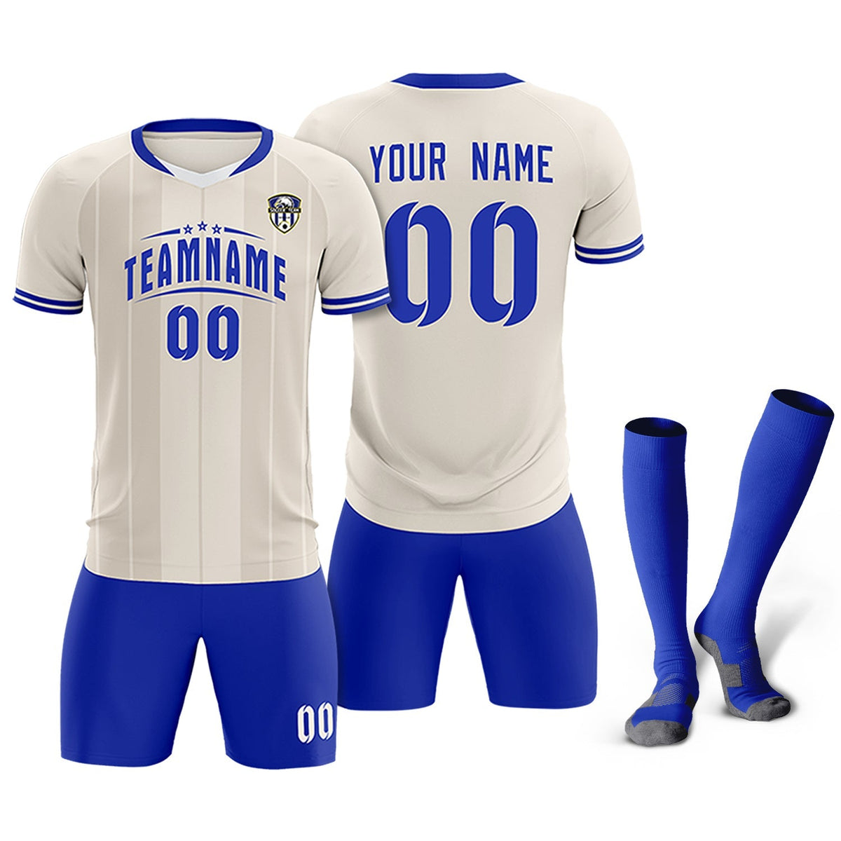 Custom Cream Classic Striped Personalized Soccer Tops/Sets Jersey