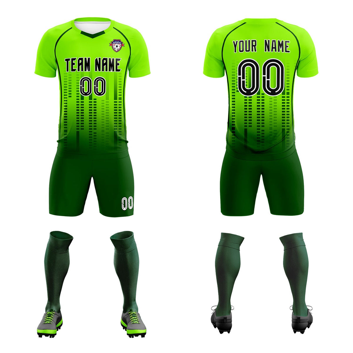 Custom Neon Green-Green Printing Outdoor Tracksuit Soccer Sets Jersey