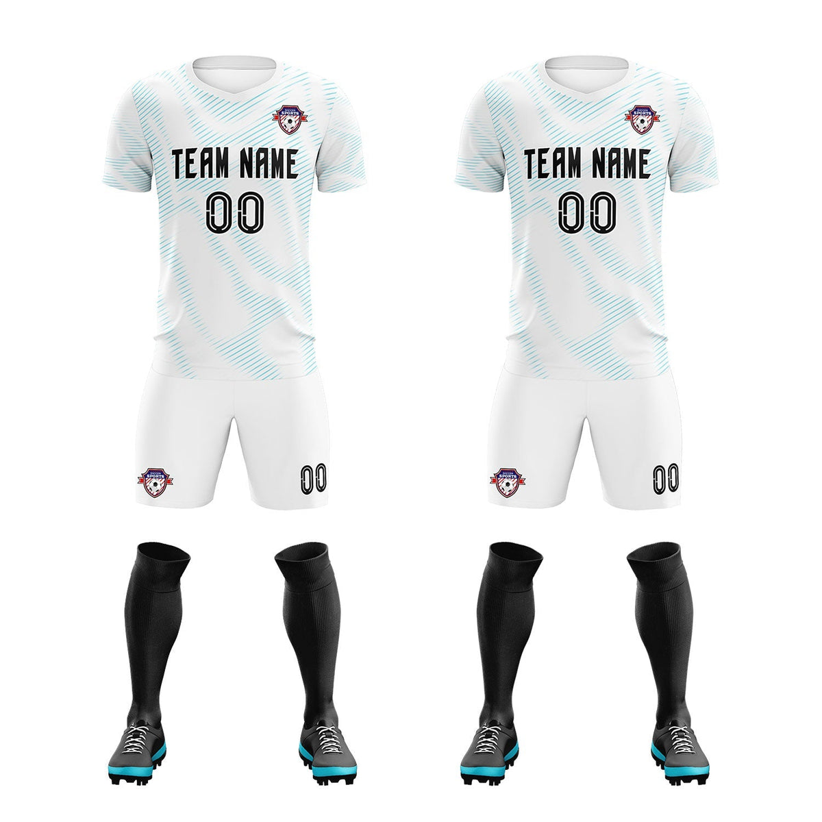 Custom White Sky Blue Training Uniform For Men Soccer Sets Jersey