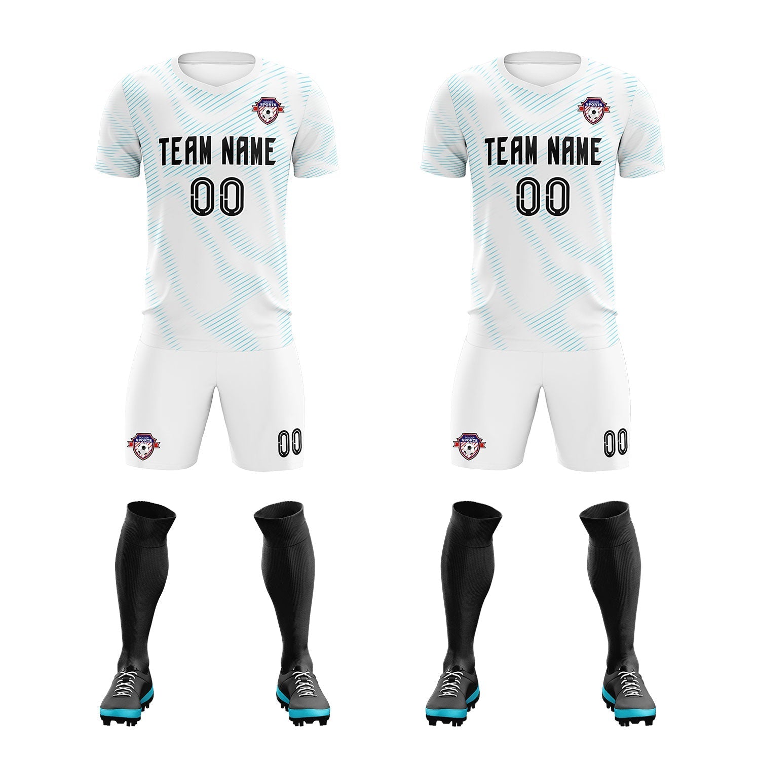 Custom White Sky Blue Training Uniform For Men Soccer Sets Jersey