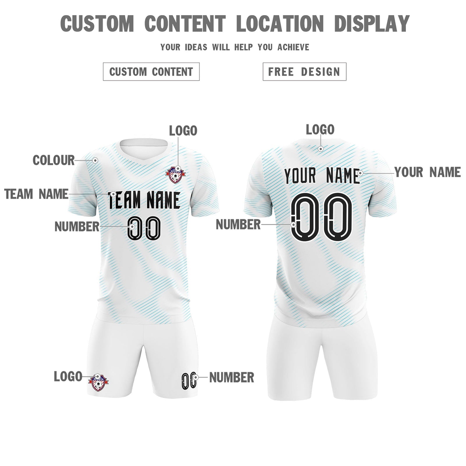 Custom White Sky Blue Training Uniform For Men Soccer Sets Jersey