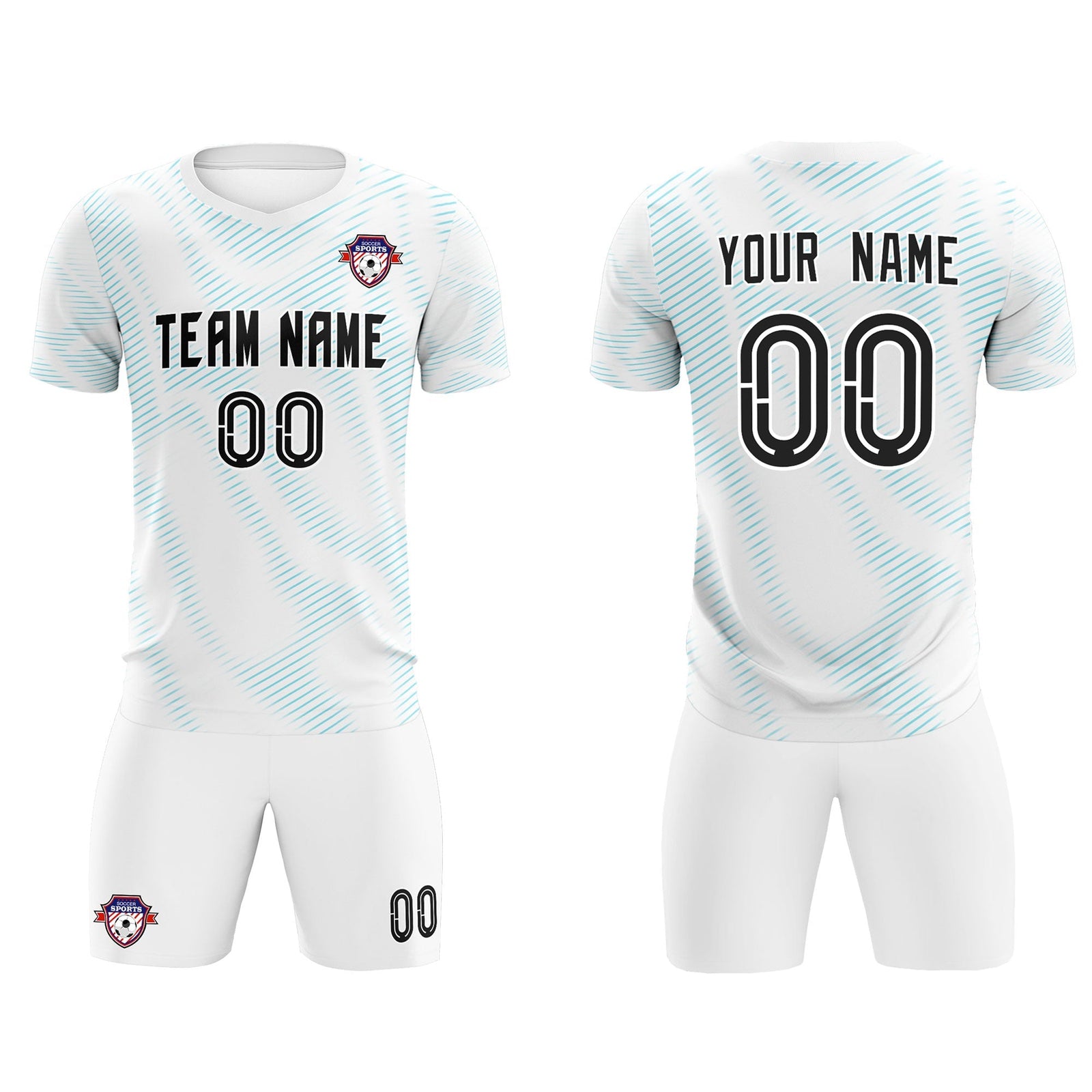 Custom White Sky Blue Training Uniform For Men Soccer Sets Jersey