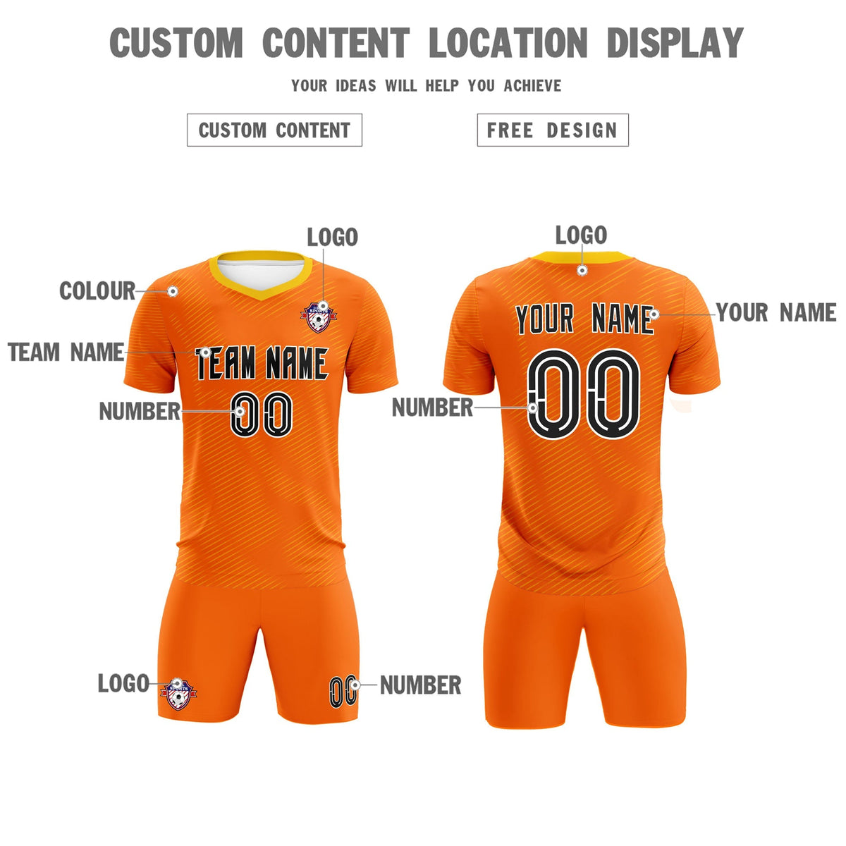 Custom Orange Gold Training Uniform For Men Soccer Sets Jersey
