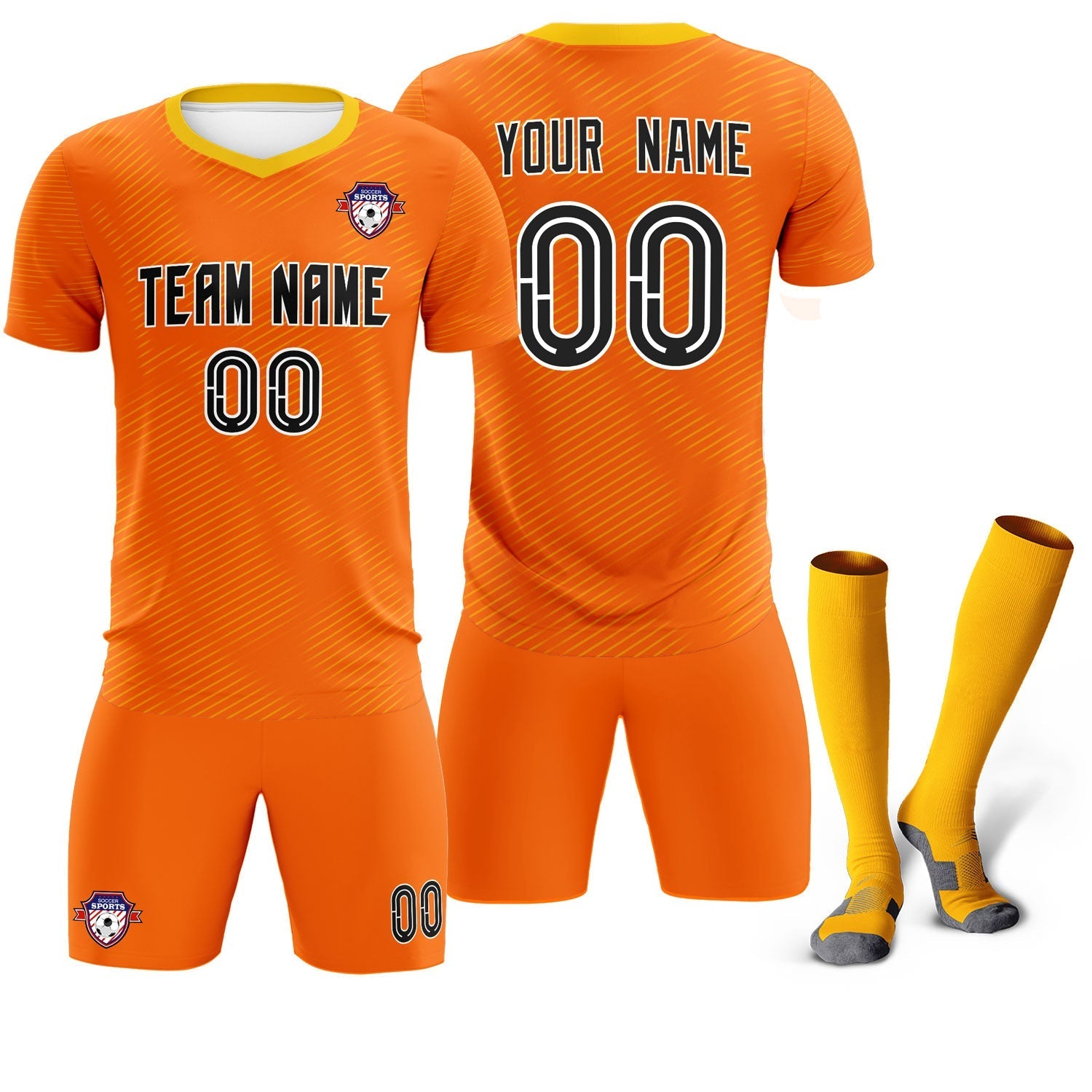 Custom Orange Gold Training Uniform For Men Soccer Sets Jersey
