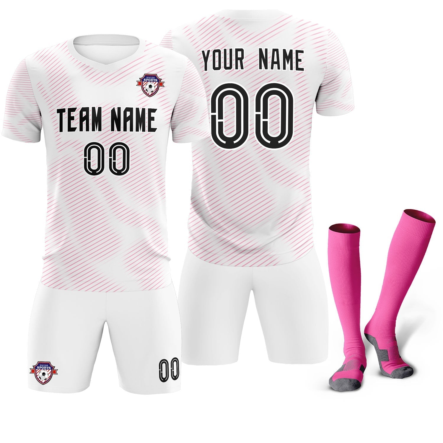 Custom White Pink Training Uniform For Men Soccer Sets Jersey