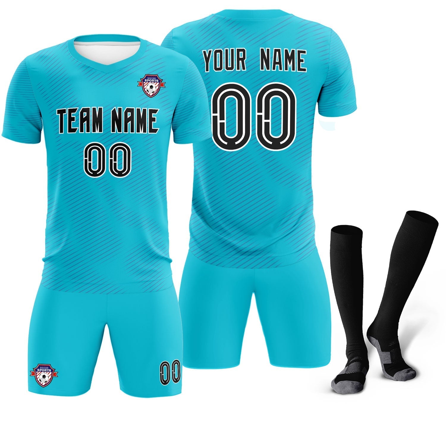 Custom Sky Blue Royal Training Uniform For Men Soccer Sets Jersey
