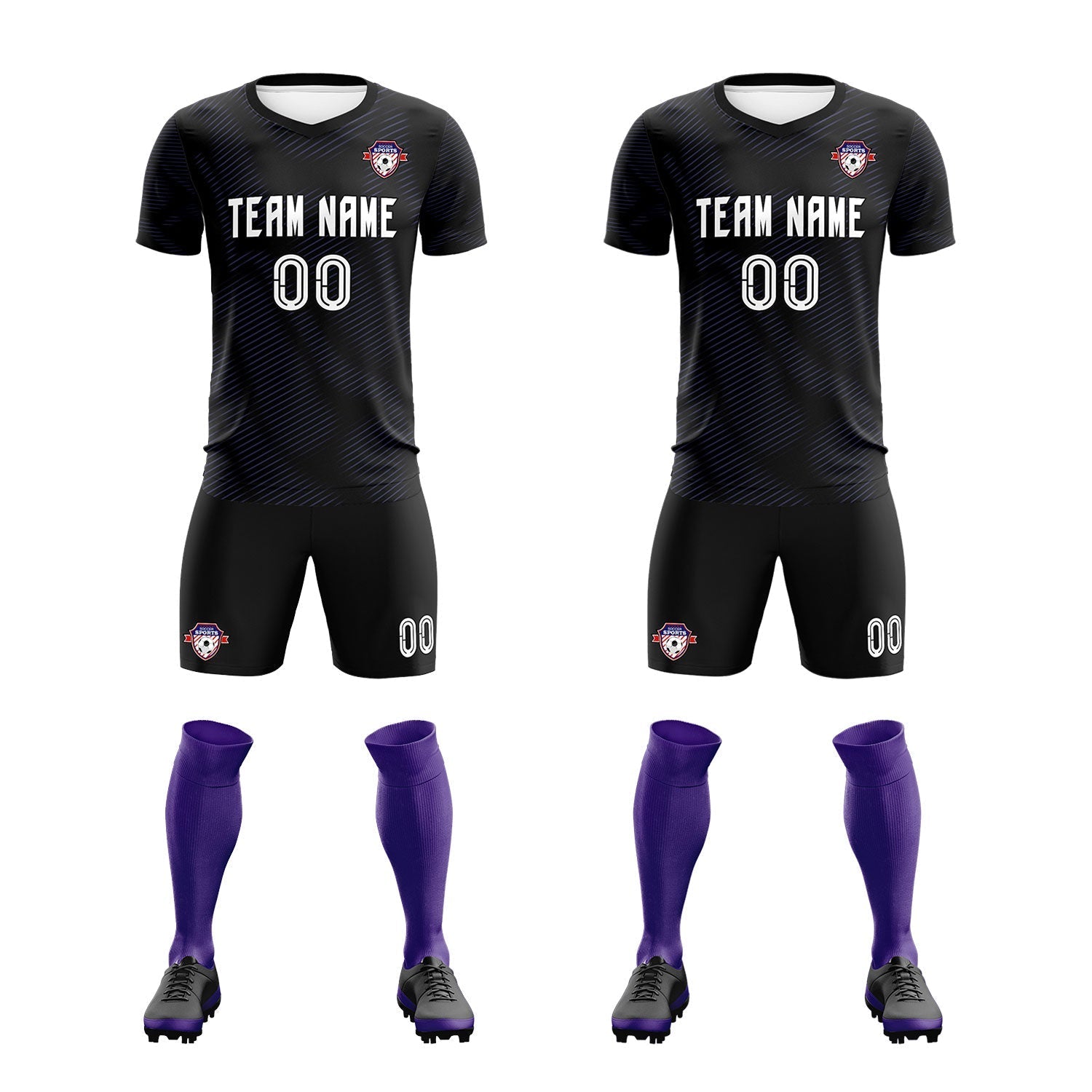 Custom Black Purple Training Uniform For Men Soccer Sets Jersey