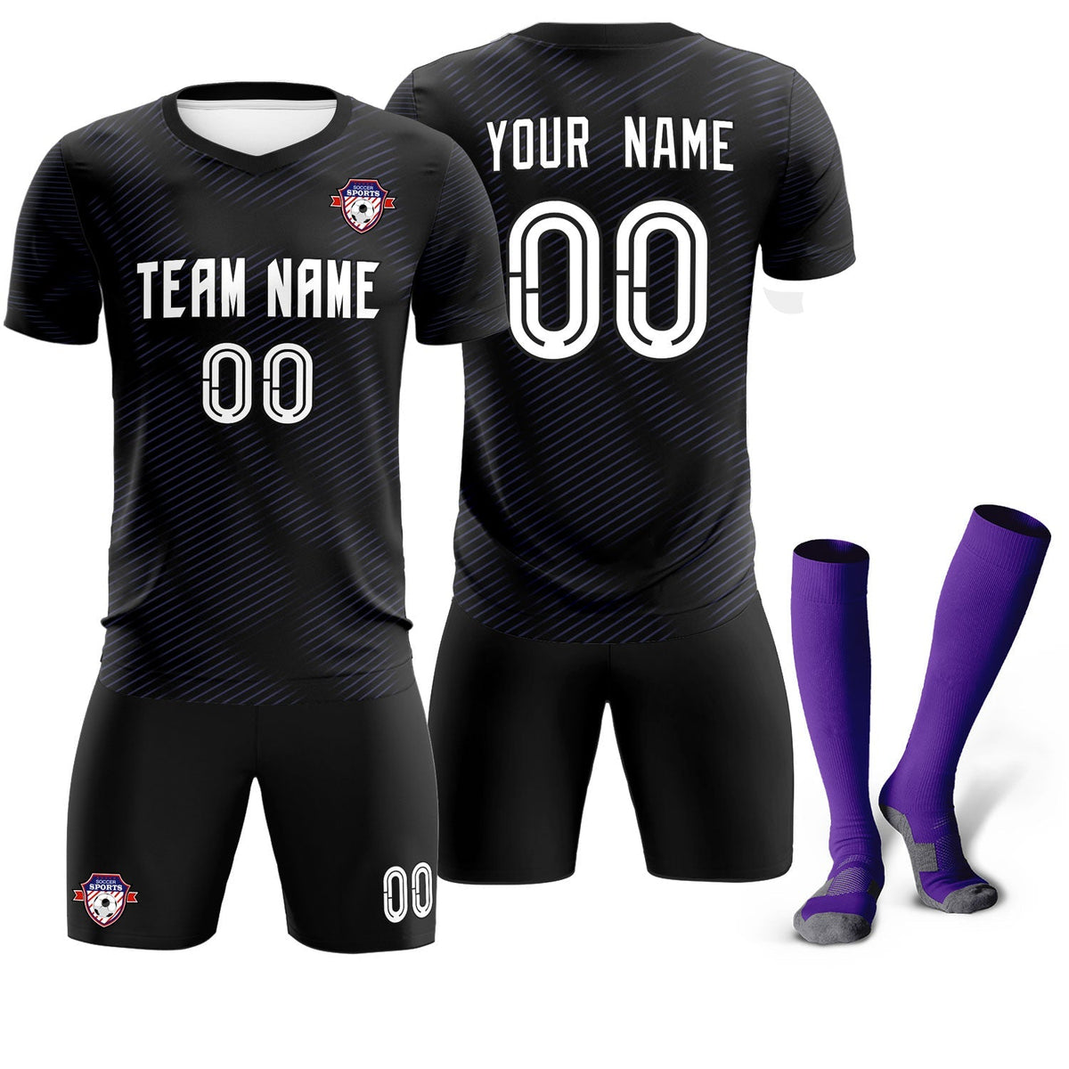 Custom Black Purple Training Uniform For Men Soccer Sets Jersey